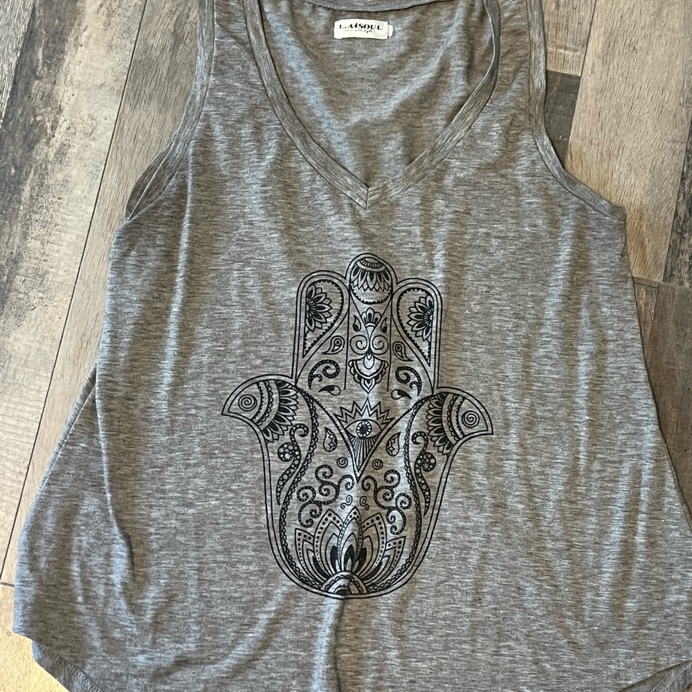 Gray Sleeveless Top with Hamsa Design
